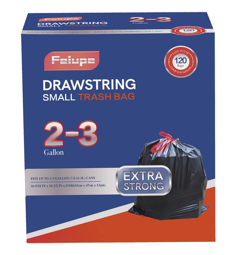 Feiupe 23 Gallon Drawstring Trash BagSmall Garbage Bag Trash Can Liner Suitable for 2 Gallon23 Gallon24 Gallon25 Gallon26 Gallon and 3 Gallon Trash Bin Black